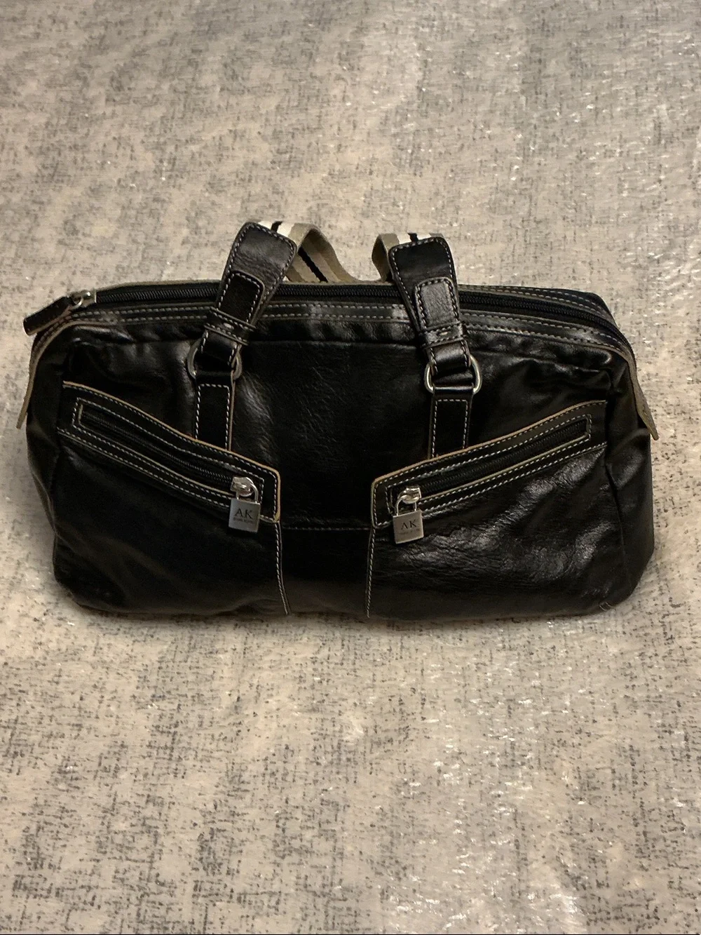 Anne Klein Brown Leather Duffel with Front Zip Accents